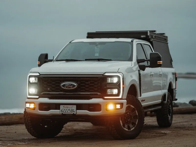Go Fast Campers V2 Pro Camper aluminum pop-up shell mounted on a pickup truck